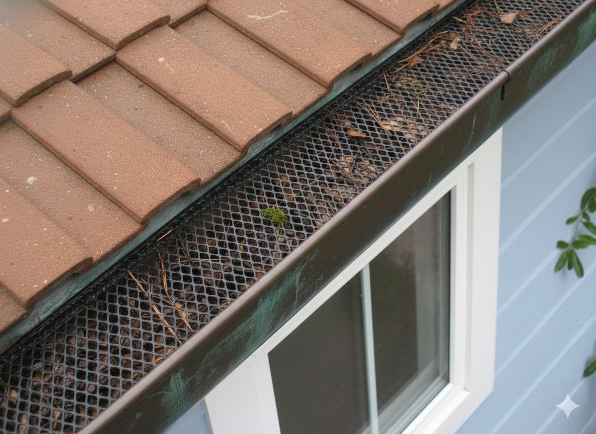 a gutter with a lots of dry leaves