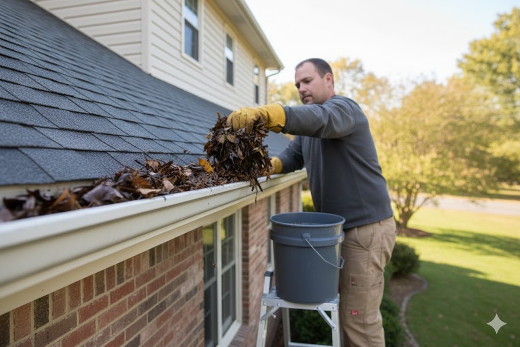 cleaning a gutter
